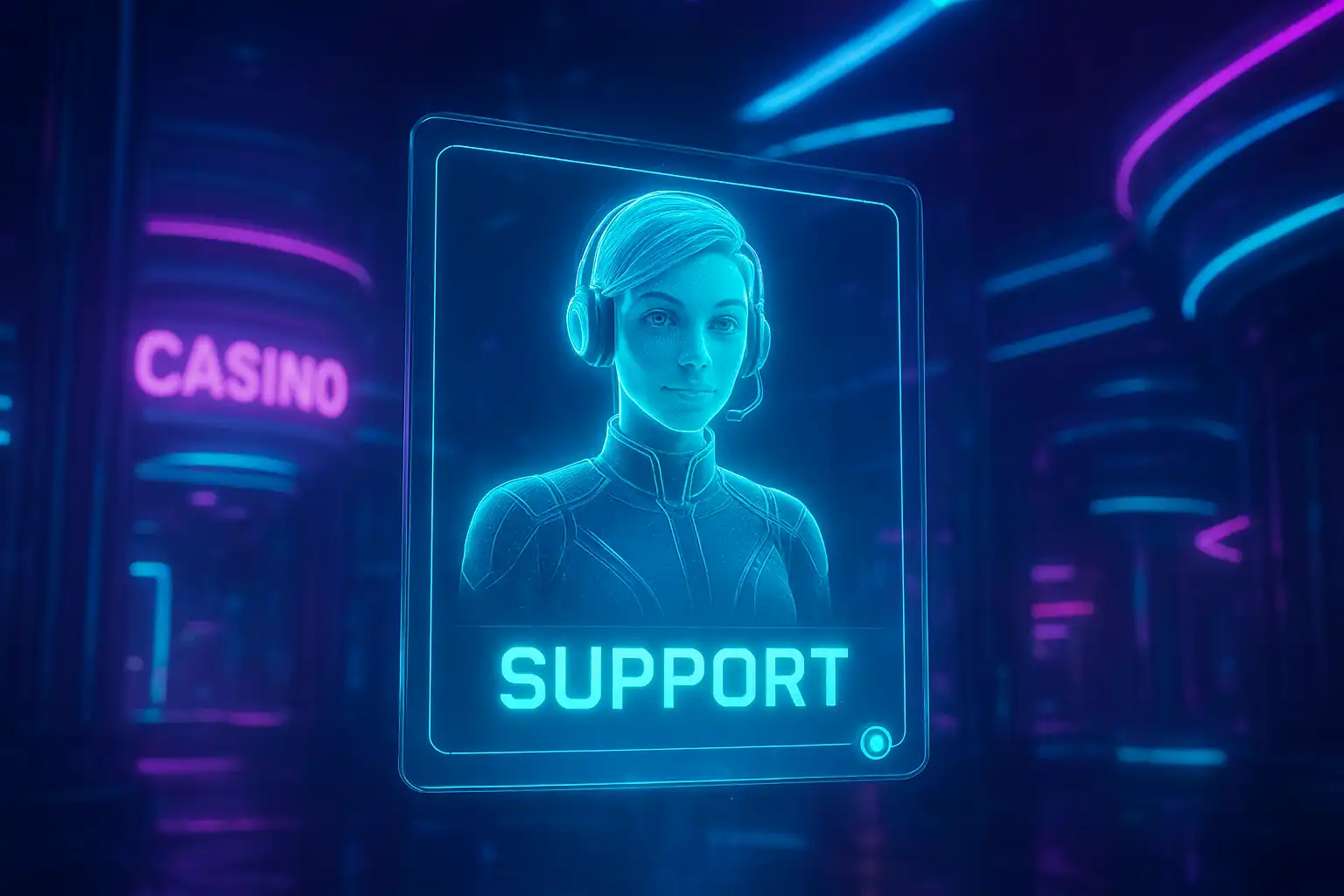 Support agent avatar on a holographic screen inside the MetroBetz tower